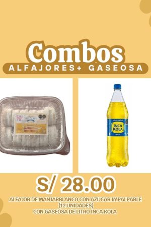 ALFAJOR DE MANJARBLANCO CON AZUCAR IMPALPABLE (12 UNIDADES) CON GASEOSA DE LITRO INCA KOLA